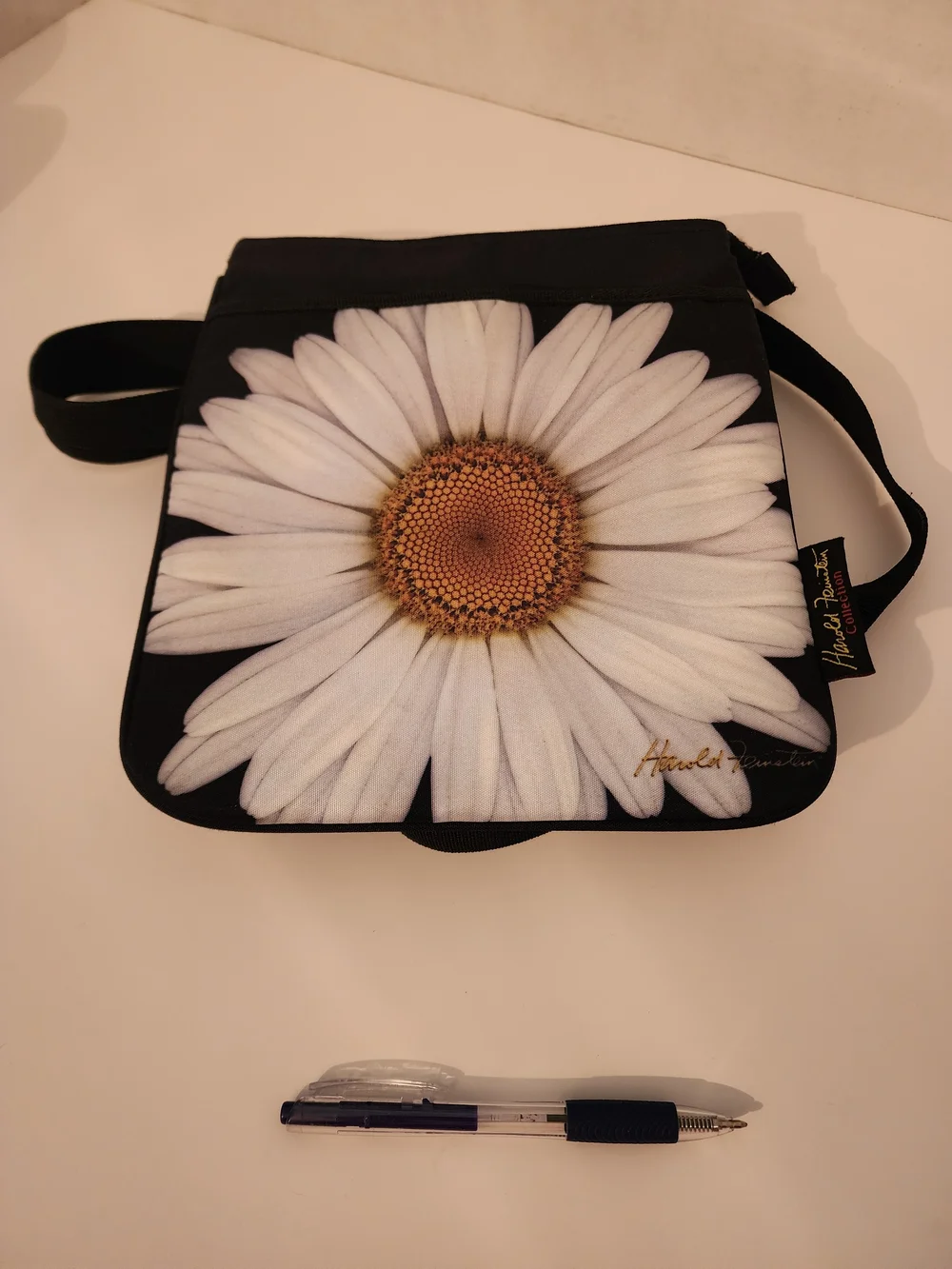Black Crossbody Bag with White Daisy Print